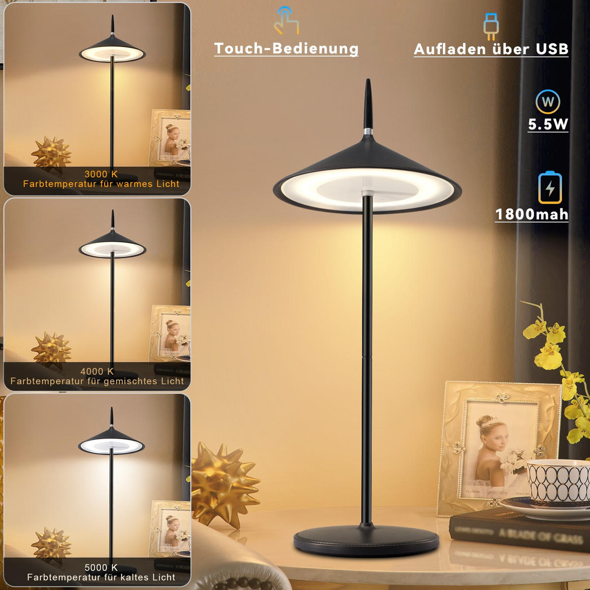 LED TISCHLEUCHTE Nauser (2er-Set) - Schwarz, Kunststoff (15.4/15.4/37.6cm) - Nettlife