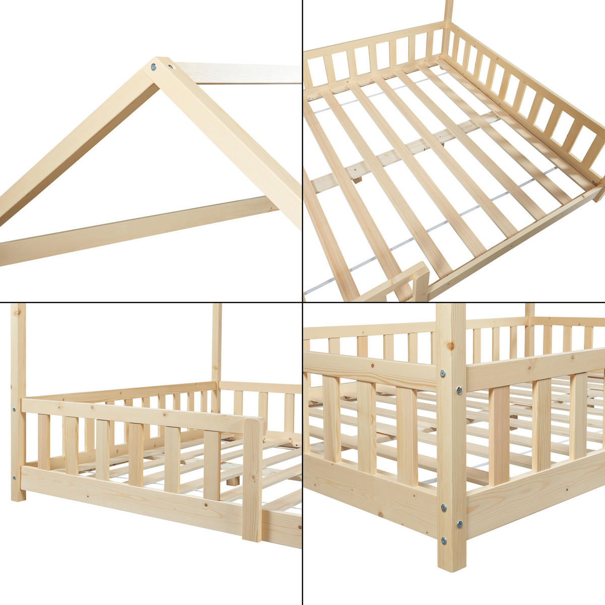 HAUSBETT Hesel mit Matratze - Naturfarben, Holz/Textil (120/200cm) - [en.casa]