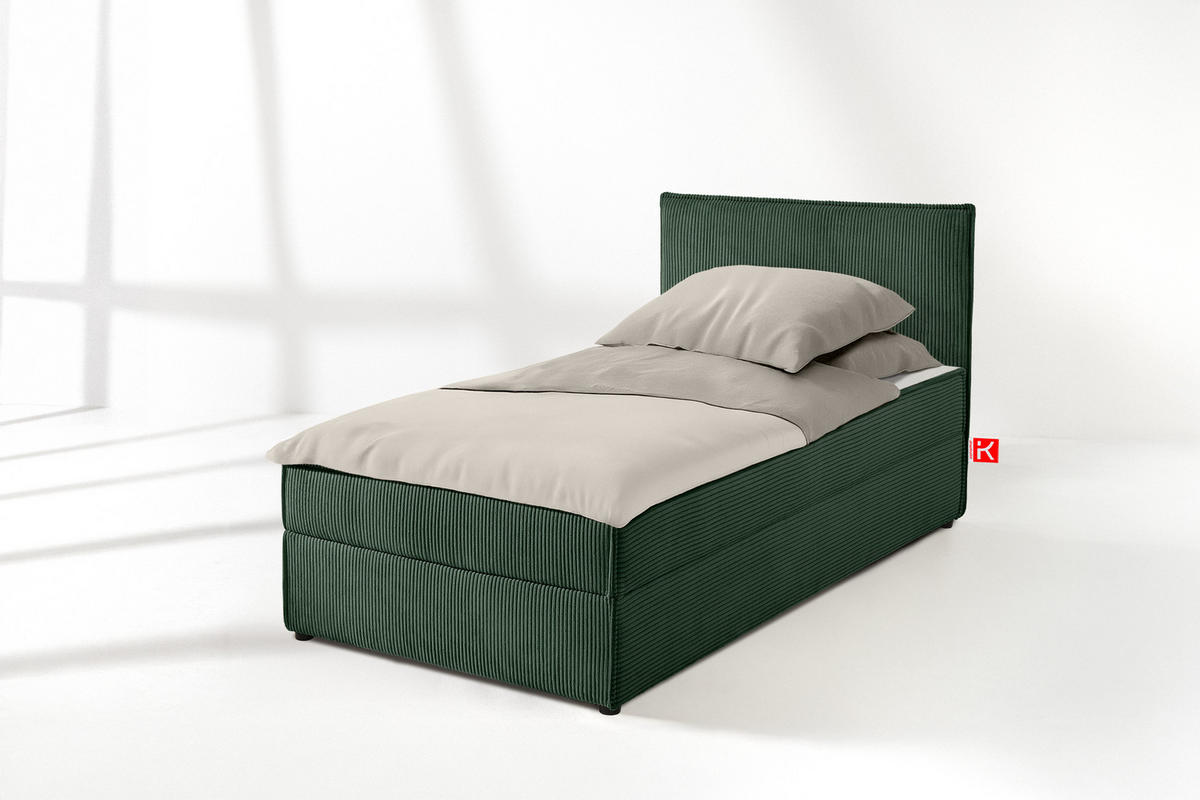 BOXSPRINGBETT ROTI Einzelbett, dunkelgrün - Dunkelgrün/Schwarz, Holz/Holzwerkstoff (80/200cm) - KONSIMO®