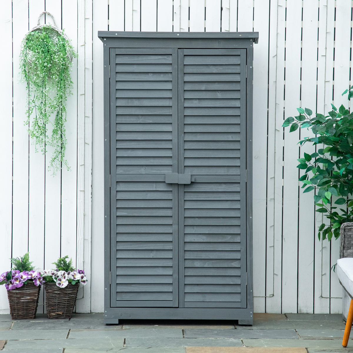 GARTENSCHRANK DE-09230 Grau - Grau, Holz (46.5/160/87cm) - ComfortXL
