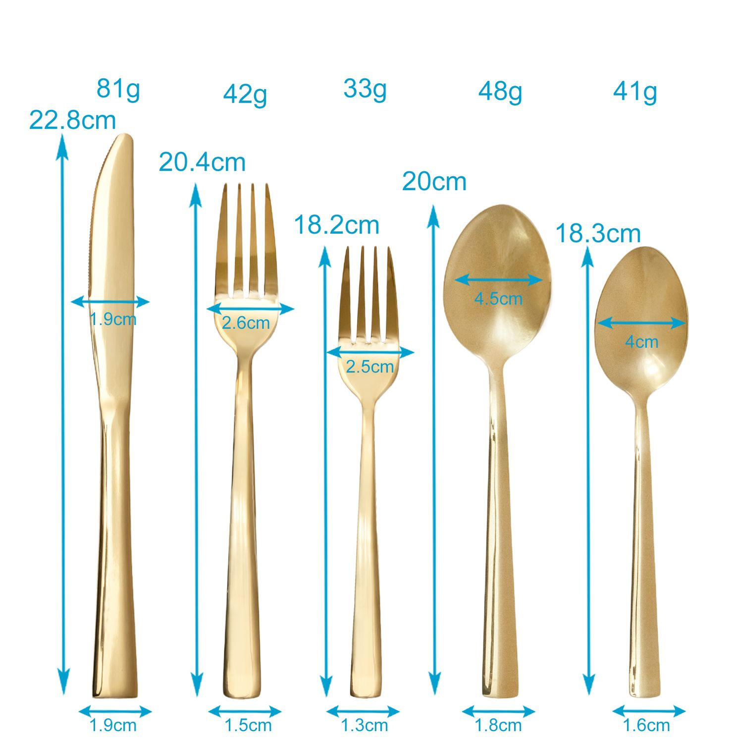 BESTECK SET 4 Personen (20-teilig) - Goldfarben, Metall - Intirilife
