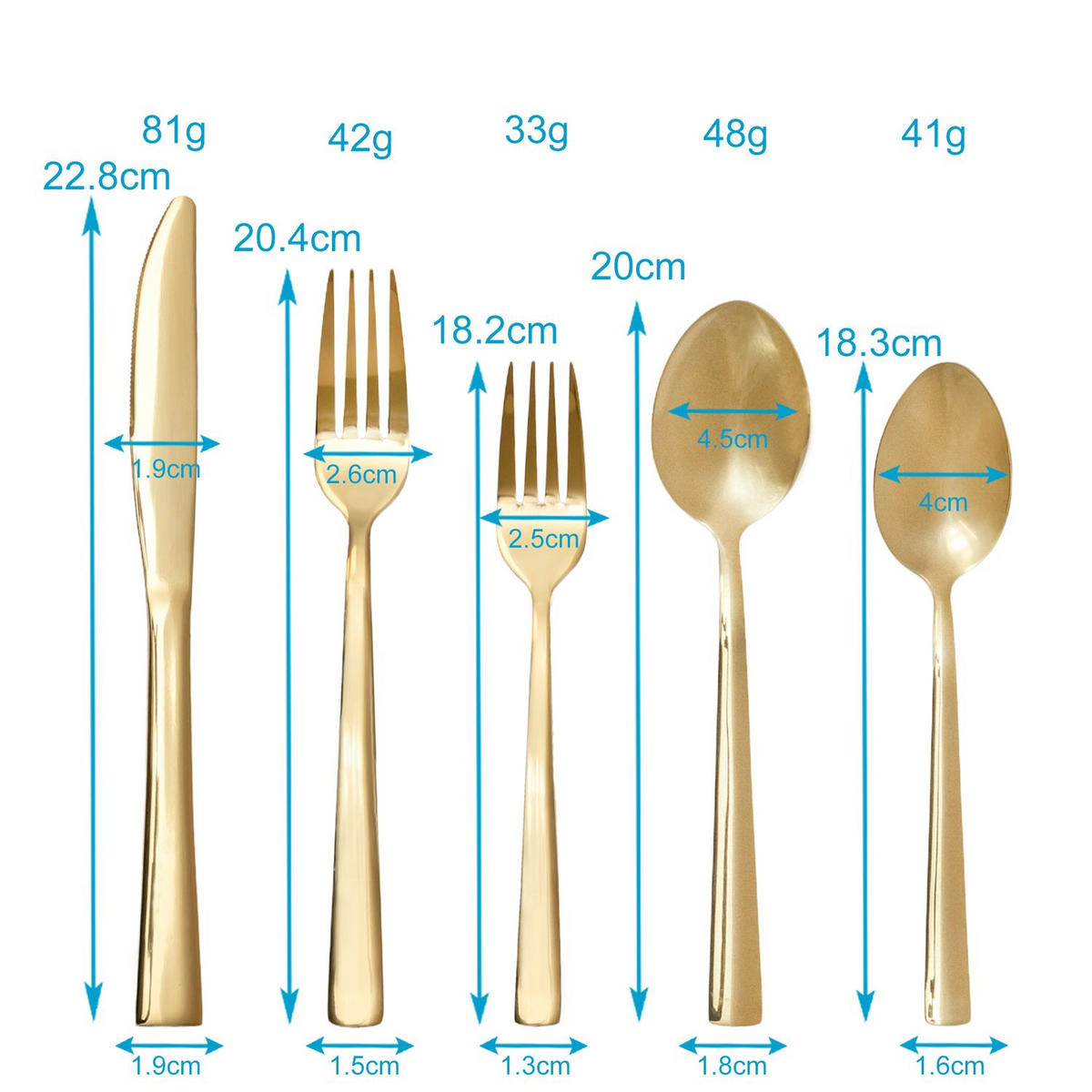 BESTECK SET 4 Personen (20-teilig) - Goldfarben, Metall - Intirilife
