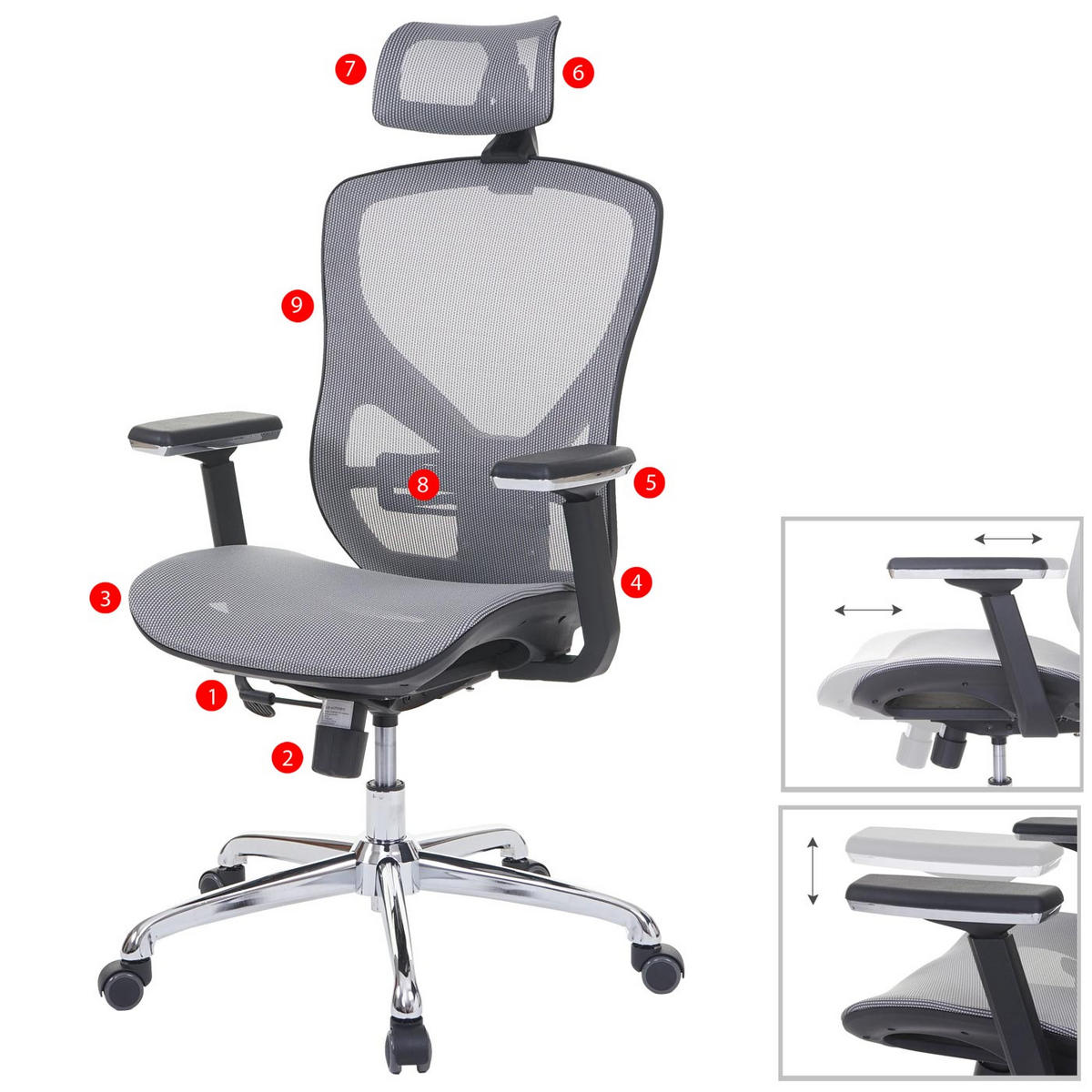 BÜROSTUHL Grau, Grau - Grau, Textil (63/126/60cm) - MCW