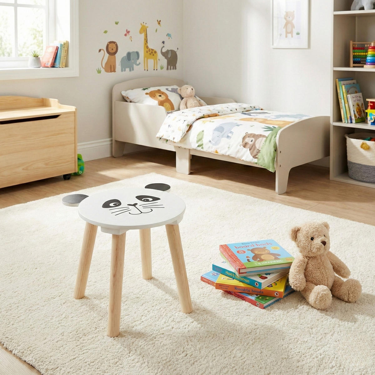 KINDERHOCKER aus Holz mit Tiermotiv Safari 28/28/27 cm - Weiß, Holzwerkstoff (28/27/28cm) - Home Styling Collection