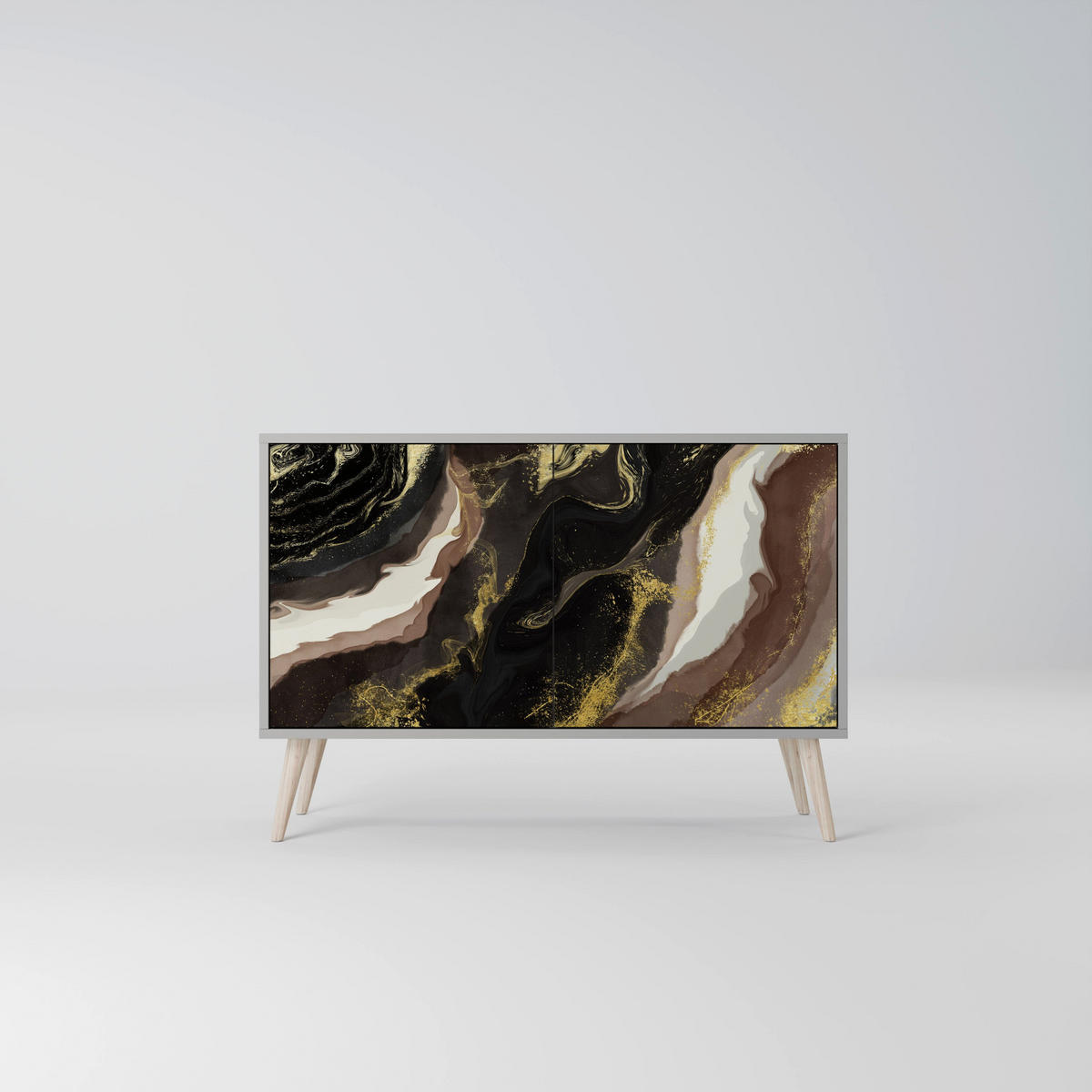 SIDEBOARD GOLD DUST, Eicheneffekt, 111x42x77,5 cm, 2 Türen - Eichefarben/Buchefarben, Holzwerkstoff/Buchenholz (111/77.5/42cm) - SpaceRebels