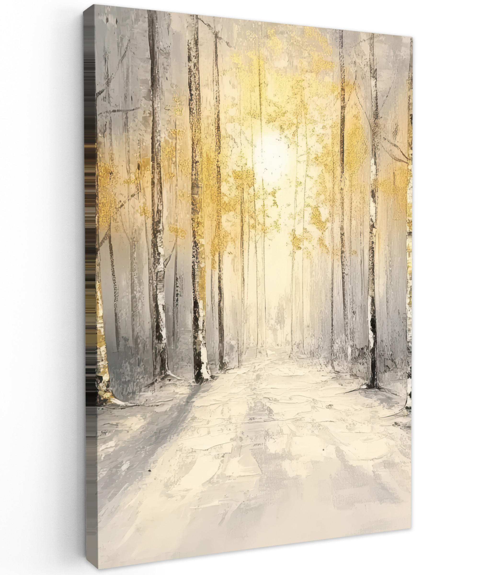 OBRAZ NA PLÁTNĚ Zima - abstraktní - sníh - příroda - slunce 90x140 cm - šedá, textil (90/140cm) - MuchoWow