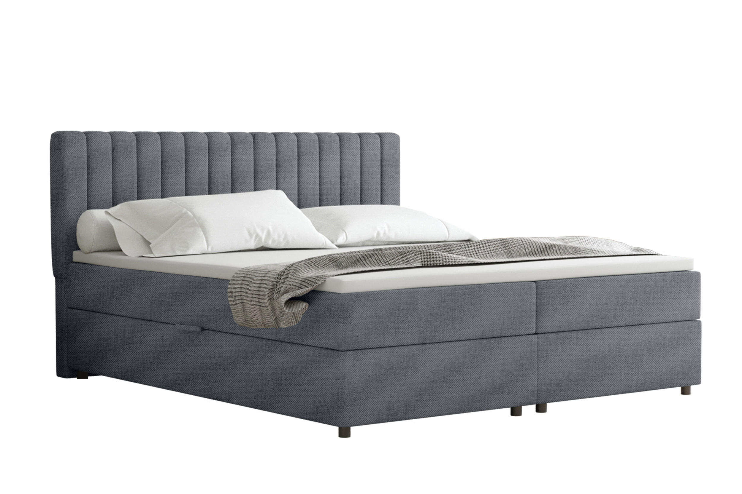 BOXBETT Everest grau 180 x 200 cm Doppelbett mit hochwertiger Bonell-Matratze und Topper - Dunkelgrau, Holz (180/200cm) - Panda Möbel