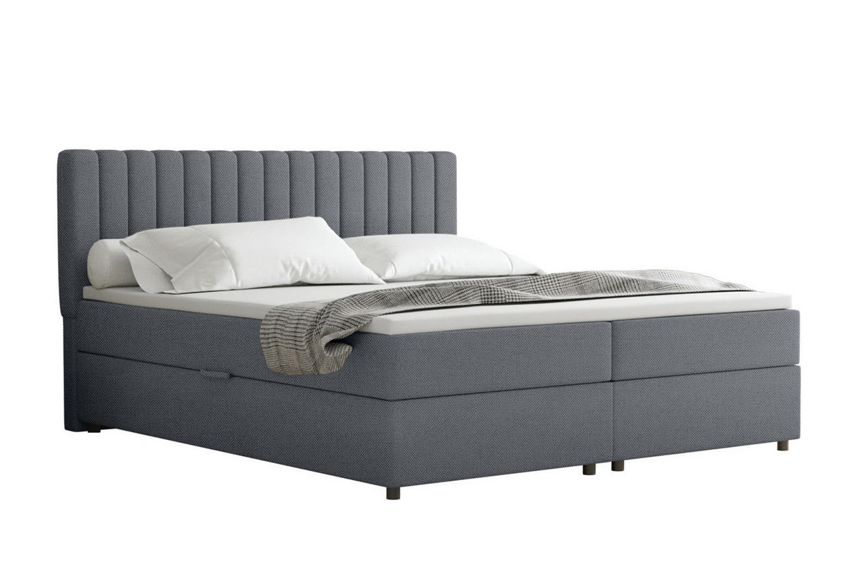 BOXBETT Everest grau 180 x 200 cm Doppelbett mit hochwertiger Bonell-Matratze und Topper - Dunkelgrau, Holz (180/200cm) - Panda Möbel