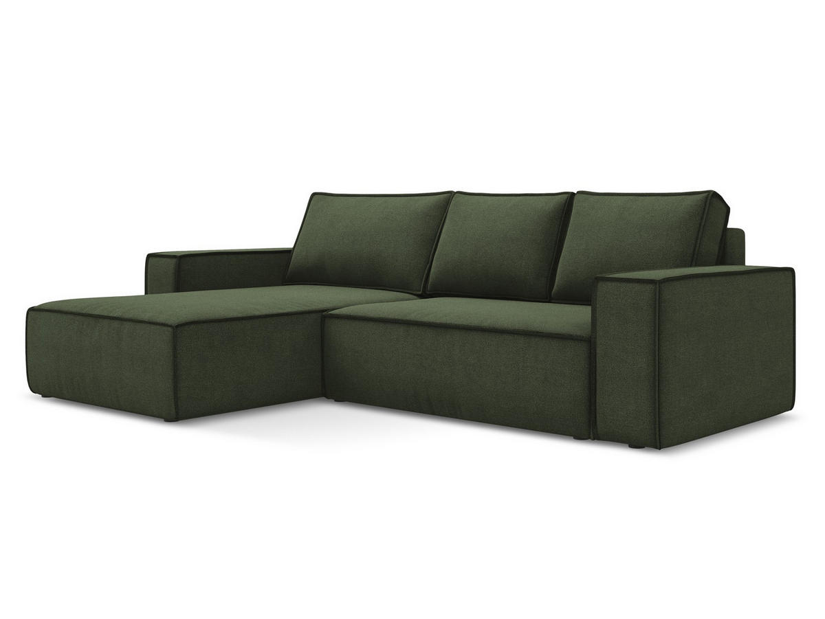 ECKSOFA mit Schlaffunktion Strukturstoff Stoff Grün - Schwarz/Olivgrün, Kunststoff/Textil (185/290cm) - Makamii