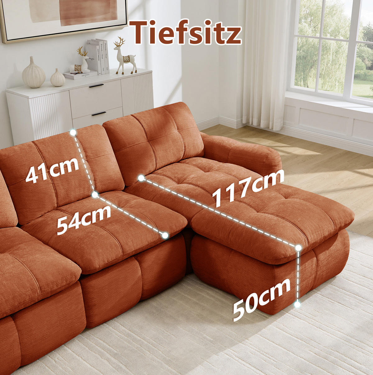 SOFA 194/160/68 cm in Orange aus Chenille, montagefrei und flexibel - Orange, Textil (160/68/194cm) - Flora Grace