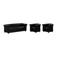 COUCHGARNITUR mit Sessel - 5 Personen - Kunstleder - Schwarz - CHESTERFIELD - Schwarz, Leder (82/72/78cm) - Vente-Unique