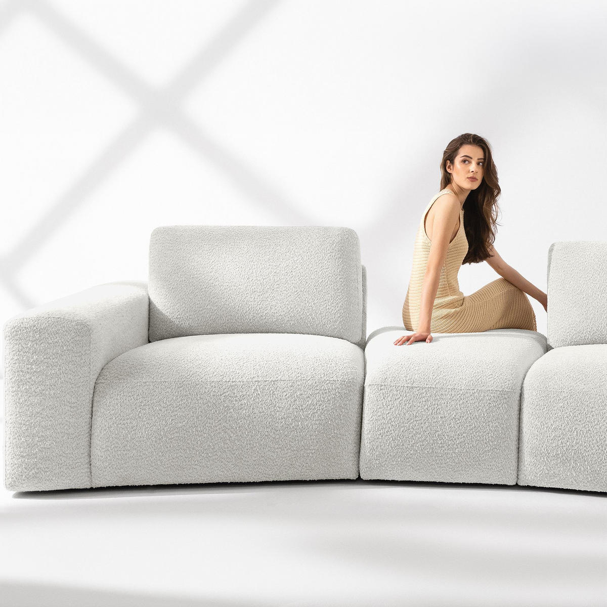 5-SITZER ECKSOFA ZUCCO Boucle rechts, Ecru - Ecru, Textil (430/84/105cm) - KONSIMO®