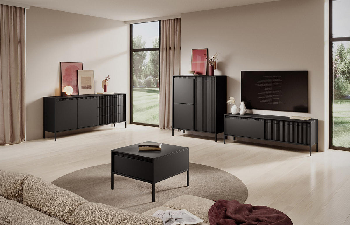 SIDEBOARD Senso schwarz 154 / 40 / 82cm - Schwarz, Holz/Holzwerkstoff (154/82/40cm) - Feldmann-Wohnen