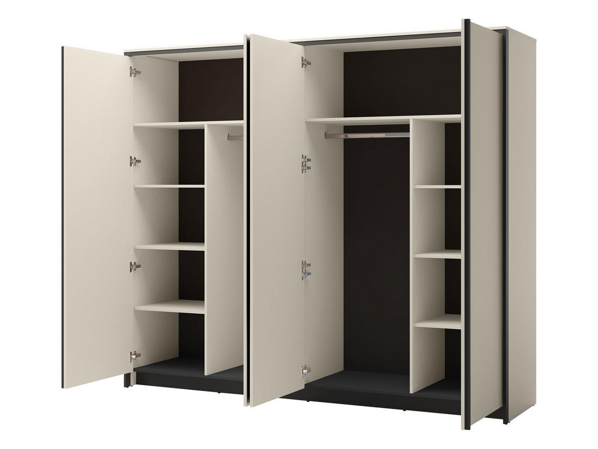 SCHWEBETÜRENSCHRANK 4D Enna EN-06 - Sandfarben/Schwarz, Holzwerkstoff/Kunststoff (251/215/64cm) - MIRJAN24