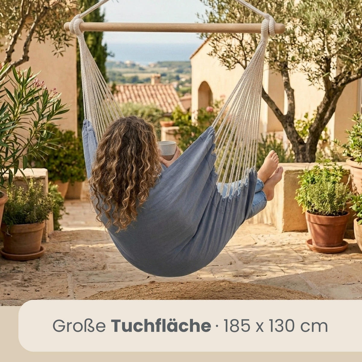 XXL HÄNGESESSEL 185/130 cm Belastbar bis 150 kg Grau - Grau, Textil (130/155/185cm) - Amanka