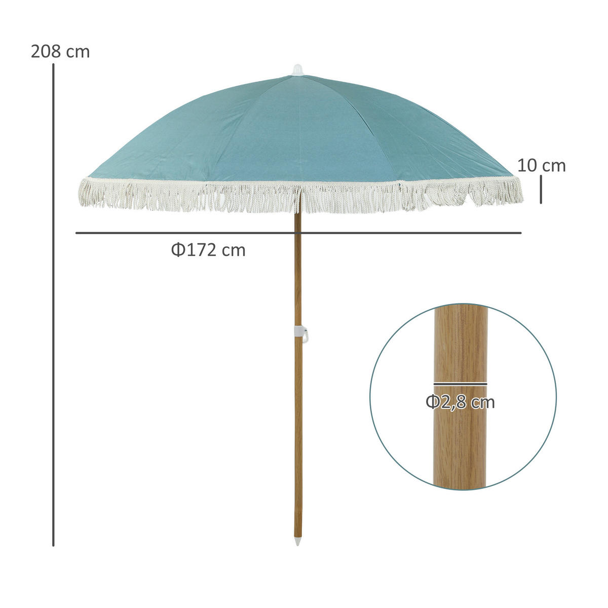 STRANDSCHIRM Hellblau Ø 172 cm - Hellblau, Textil (172/172cm) - PANGIVO
