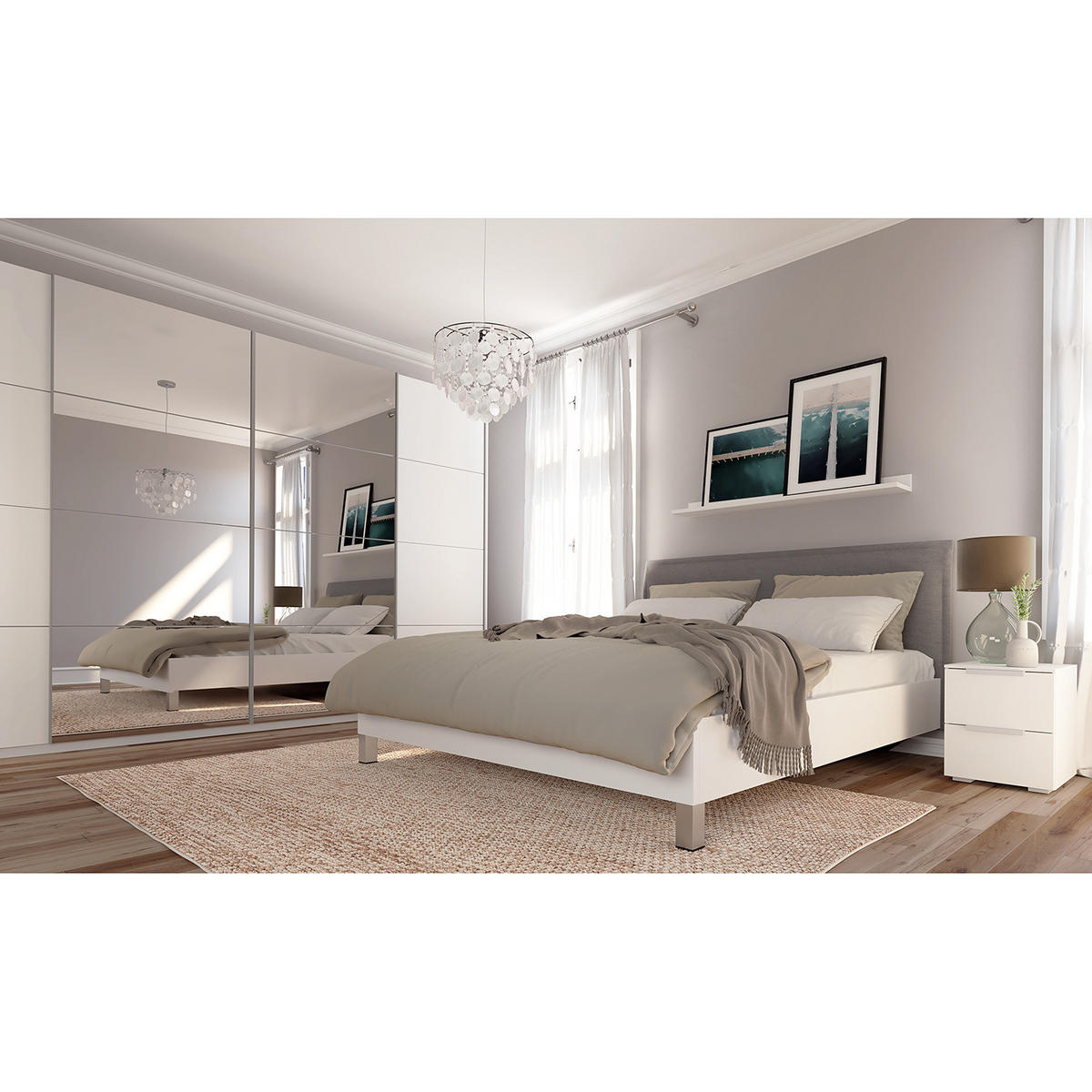 SCHWEBETÜRENSCHRANK - Weiß, Glas/Holzwerkstoff (360/236/68cm) - home24