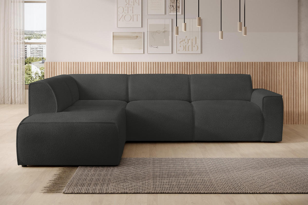 ECKSOFA L Form Didim Grau 292/220/78 cm – großes Sofa stilvoll & bequem L - Schwarz/Grau, Kunststoff/Textil (220/292cm) - AX Living