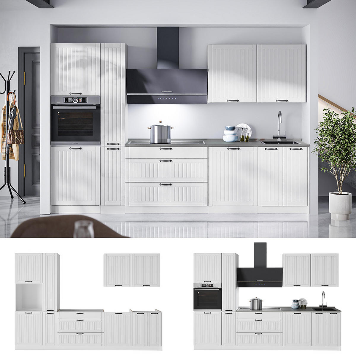 KUCHYNKA Fame-Line, Biely vidiecky dom/biely, 310 cm, AP Antracit - biela, kompozitné drevo (310/206.8/60cm) - Vicco