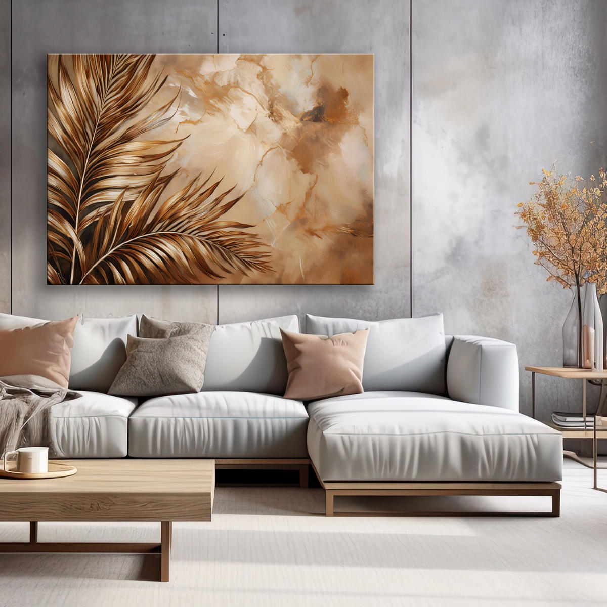 WANDBILD glamour palmblätter marmor sepia - Beige, Textil (60/40cm) - Feeby