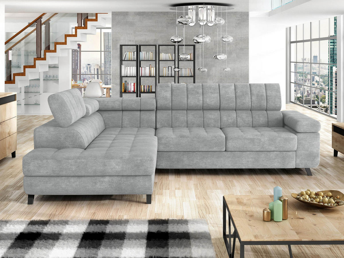 ECKSOFA Nord, Seite: Links - Silberfarben/Schwarz, Holz/Textil (264/203cm) - MIRJAN24
