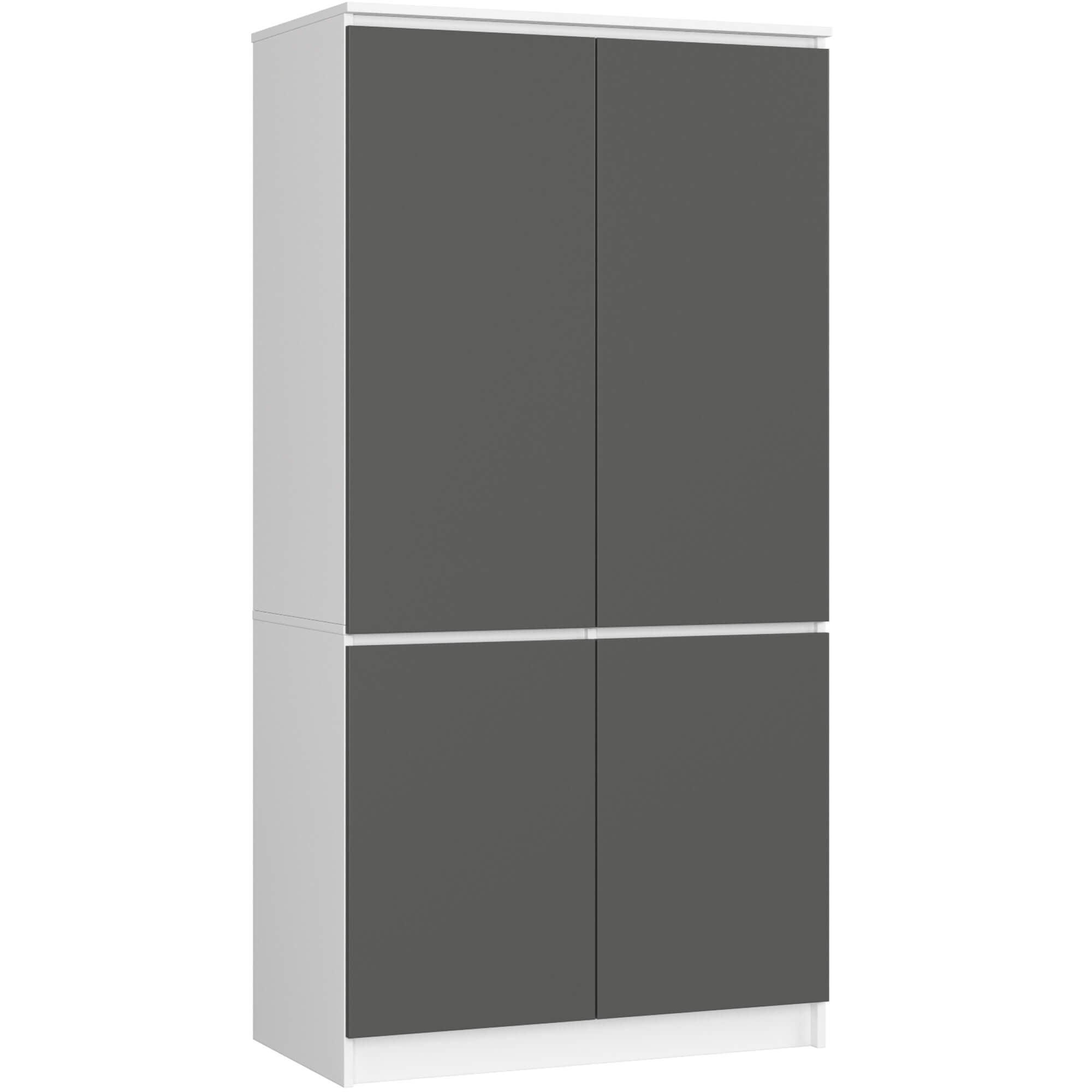 KLEIDERSCHRANK S90 4D, Weiß-Grau, 90x51x180 cm - Weiß/Grau, Holz (51/180/90cm) - Milordbikes