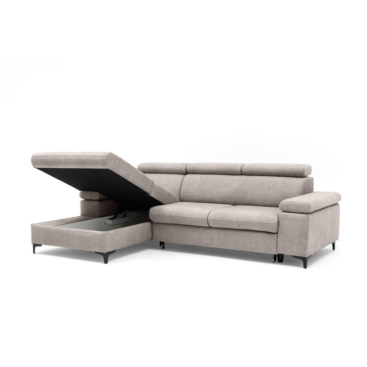 ECKSOFA MAVIC L Links mit Schlaffunktion Velours Creme - Creme/Schwarz, Glas/Holz (176/257cm) - Muffo