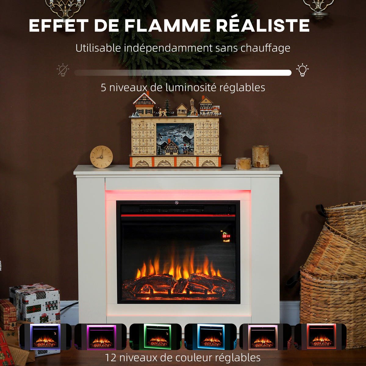 ELEKTROKAMIN DE-17066 12 Farben & 5 Helligkeiten 1000/2000W Weiß - Weiß, Holzwerkstoff (98/80/25cm) - ComfortXL