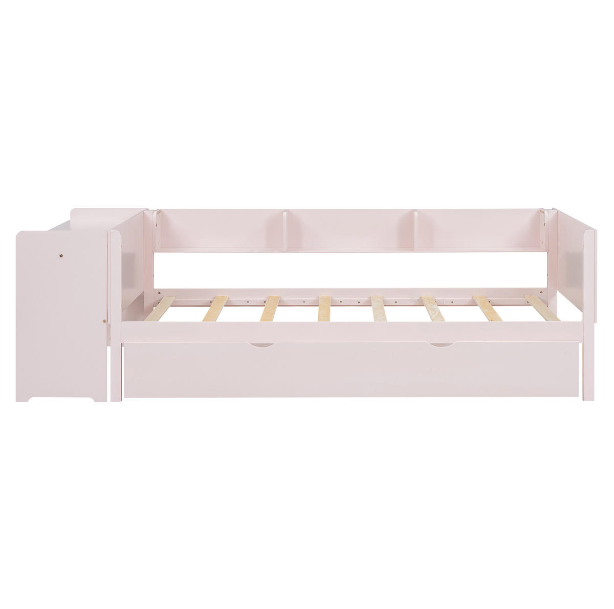BETT 90/200 cm Rosa mit Ausziehbett, Schreibtisch und 3 Regalen - Rosa, Holz (90/200cm) - Flora Grace