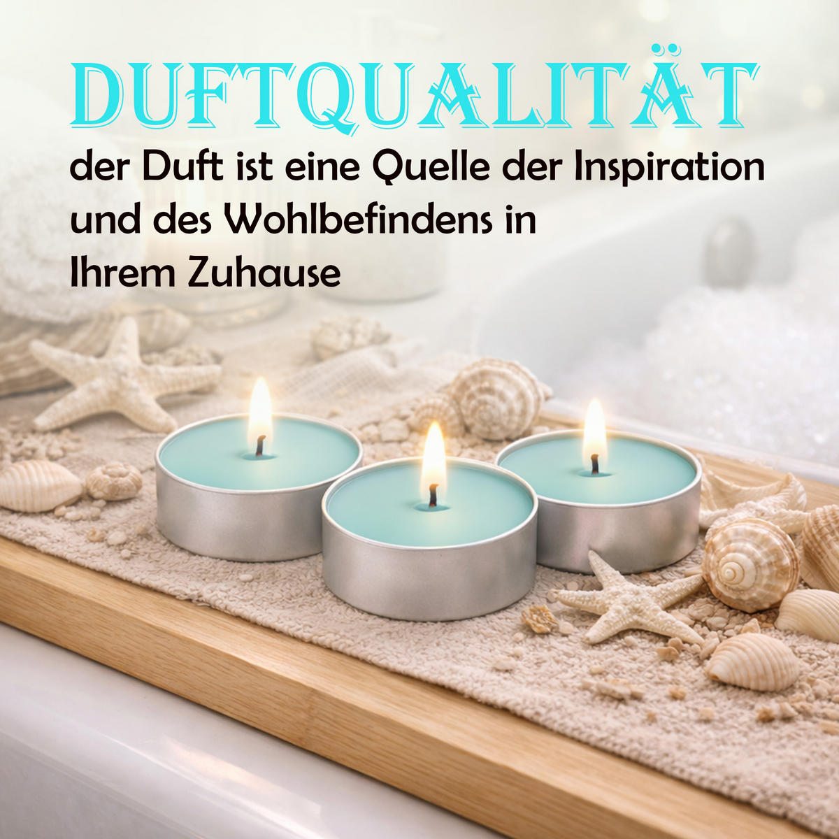 TEELICHT mit Duft - Ozean - 54er Pack - Türkis, Naturmaterialien (4/1.5/4cm) - HS Candle