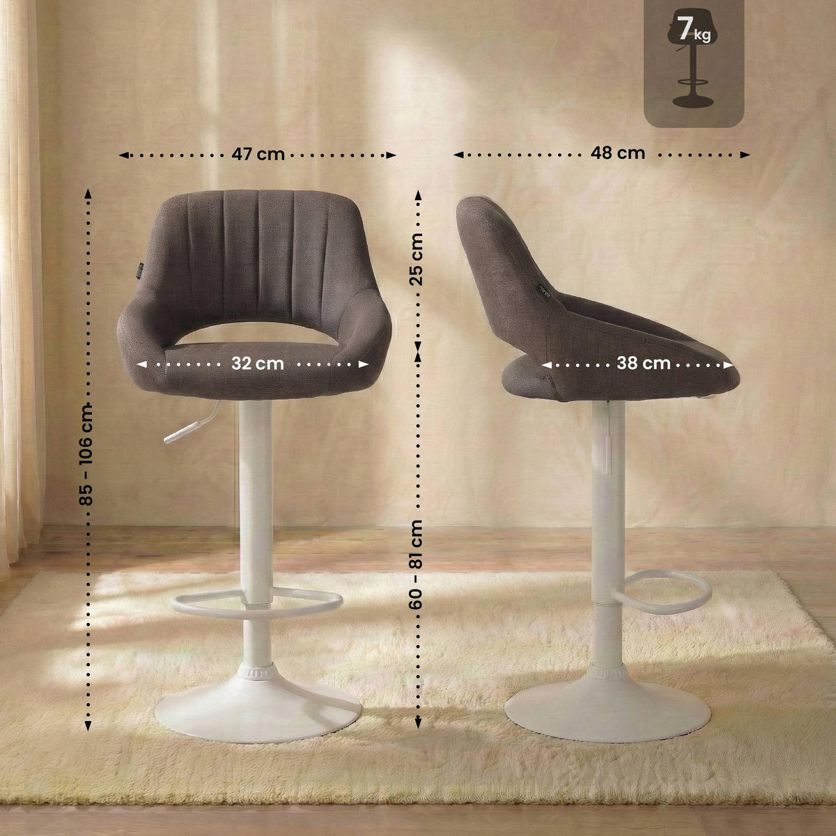 BARHOCKER Stoff Braun - Weiß/Braun, Textil/Metall (47/85/48cm) - CLP