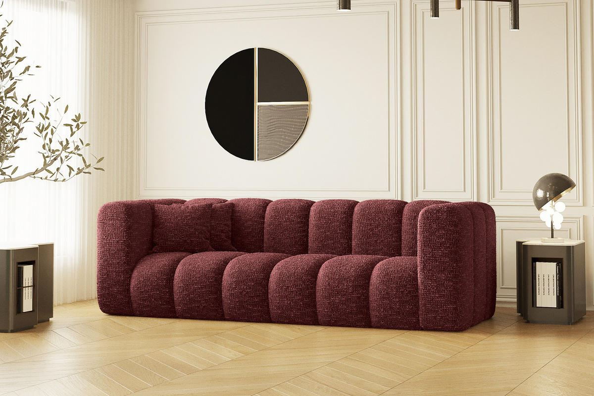 COUCH Dreisitzer-Sofa Grand Modular Stoff Haga Rotwein - Rot, Holz (230/70/91cm) - Kaiser Möbel