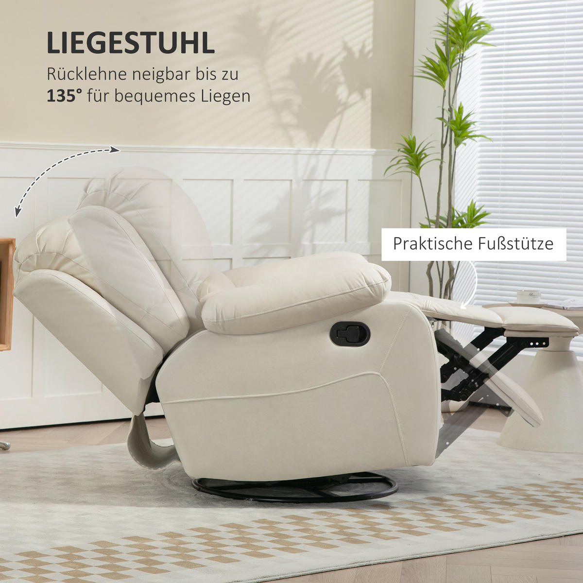 RELAXSESSEL, Schwarz/Cremeweiß, Polyester, Stahl - Weiß, Kunststoff (100/98/93cm) - HOMCOM