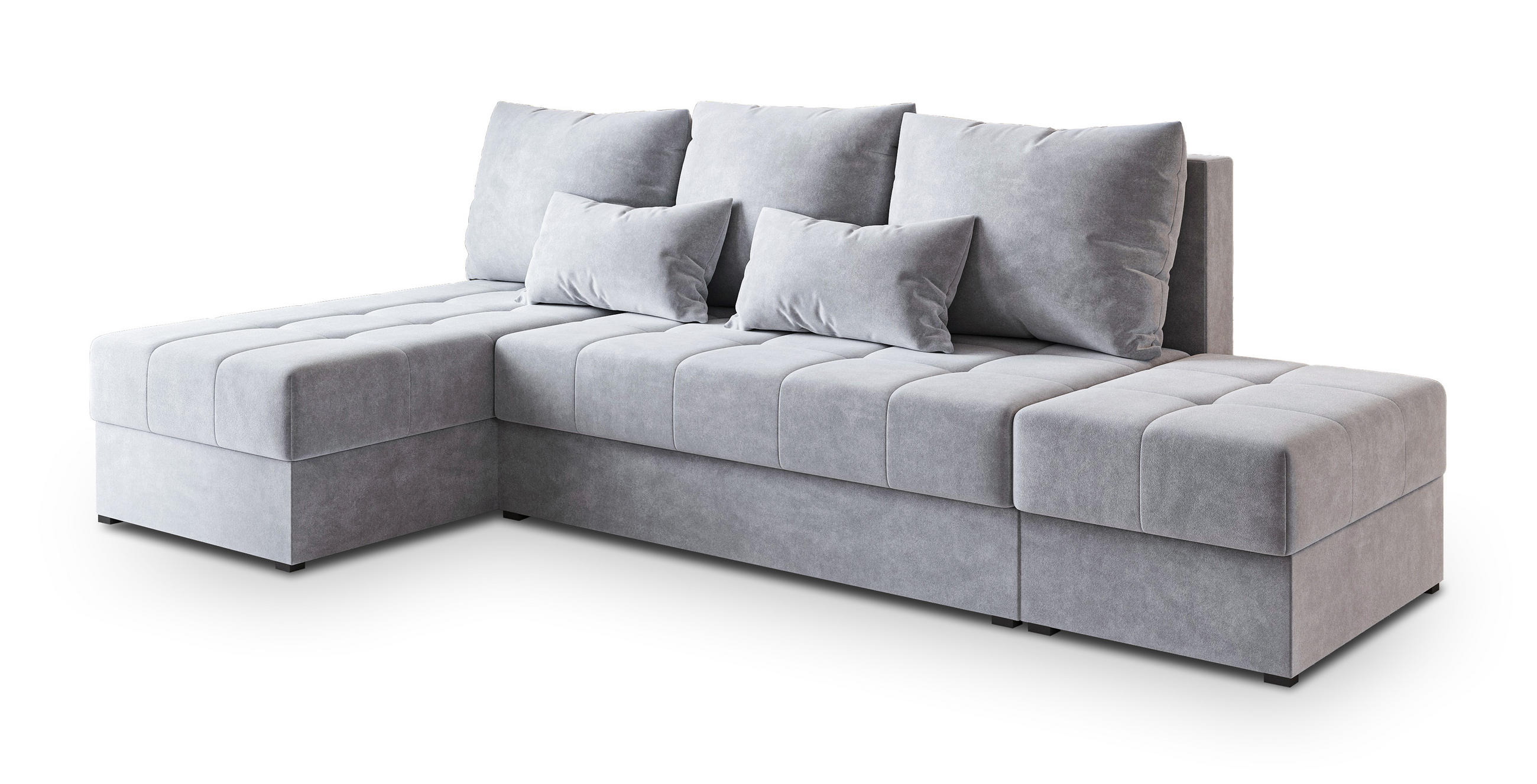 ECKSOFA NORVI Hellgrau Plüsch-Stoff mit Schlaffunktion - Hellgrau, Holz (251/143cm) - MASSENO