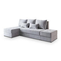 ECKSOFA NORVI Hellgrau Plüsch-Stoff mit Schlaffunktion - Hellgrau, Holz (251/143cm) - MASSENO