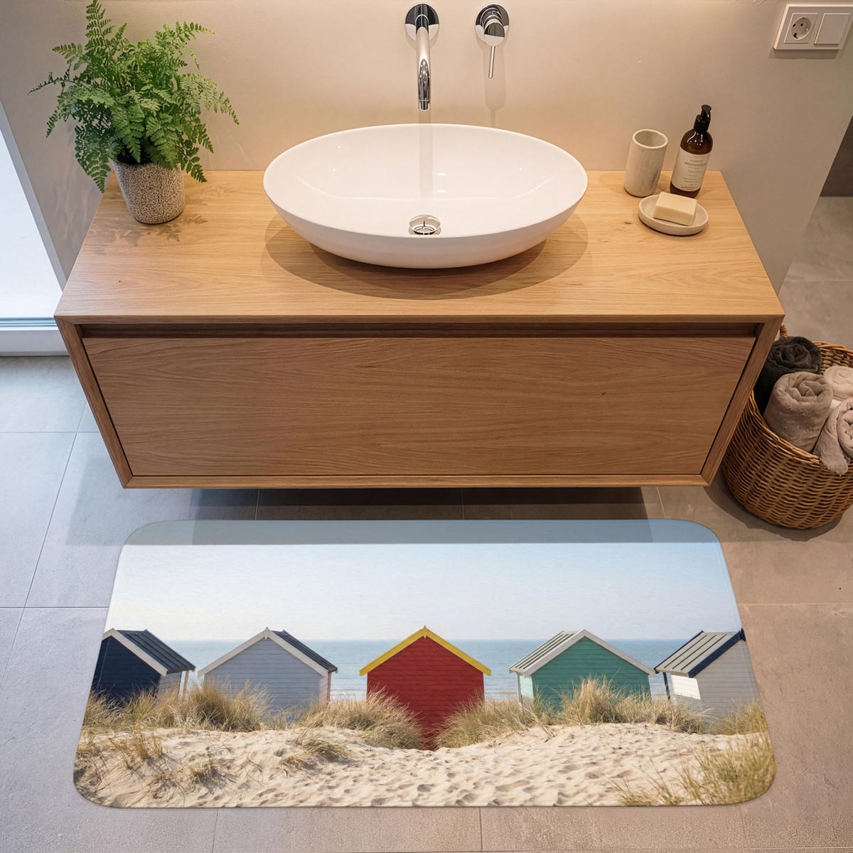 KOUPELNOVÁ PŘEDLOŽKA Pláž - Chaty - Barevné - Duny 120x60 cm - různobarevná, textil/plast (120/60cm) - OnlyWow