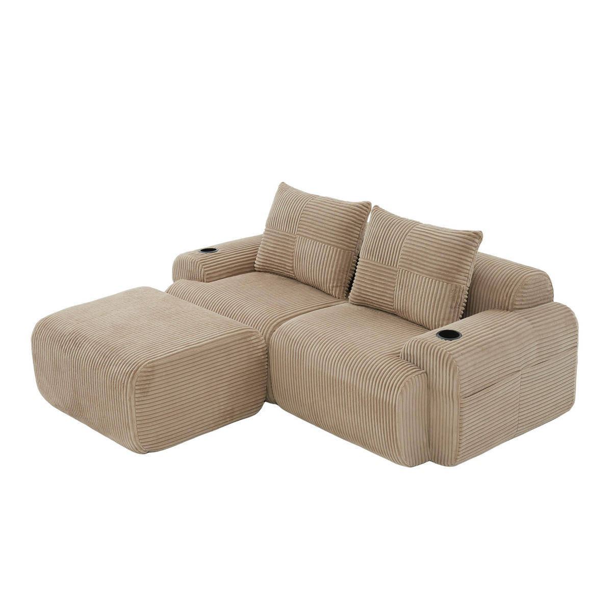 MODULARES 2-Sitzer Sofa Cord mit Getränkehalter und Seitentasche 200/174/80 cm Sandfarben - Sandfarben, Textil (174/200cm) - Redom