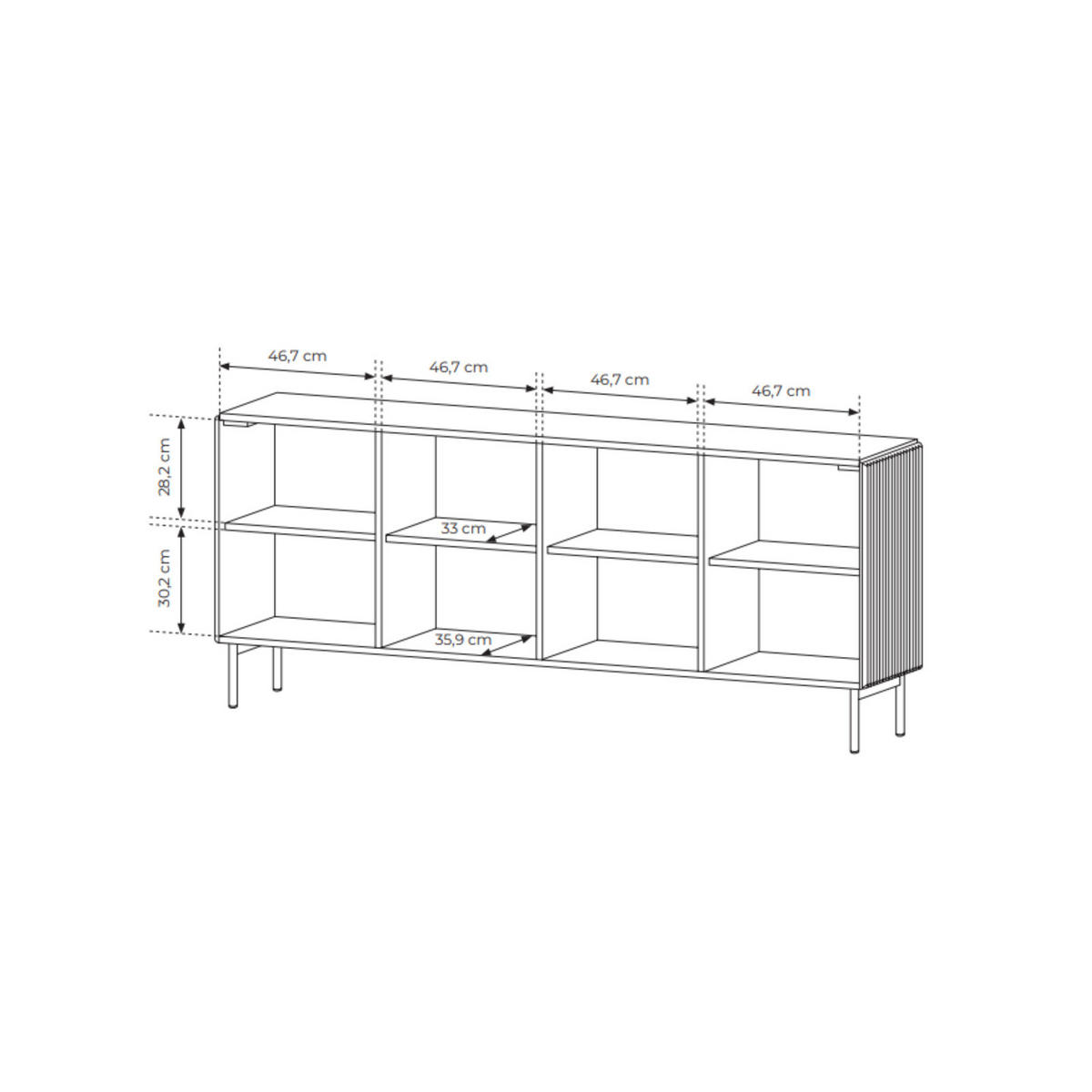 SIDEBOARD MUTI 195 cm Kaschmir - mit Riffel-Fronten und Push-to-Open-System - Kaschmir, Holz/Holzwerkstoff (195/81/40cm) - Ravio