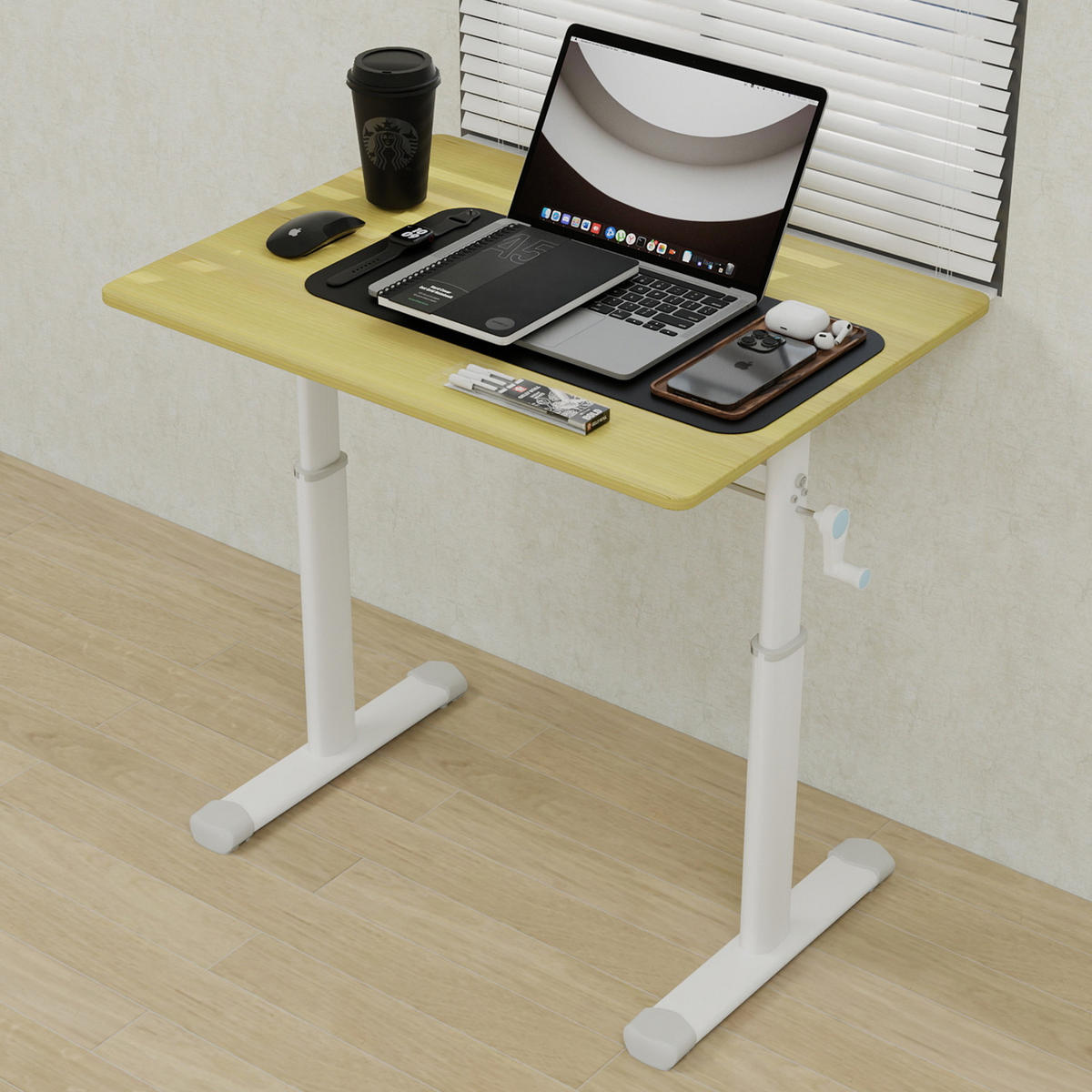 SCHREIBTISCH in Naturfarbe Kinderschreibtisch mit kompaktem Design für Arbeitszimmer, B80/T60/H90 cm - Weiß/Naturfarben, Holzwerkstoff/Metall (60/80/90cm) - STILVORA