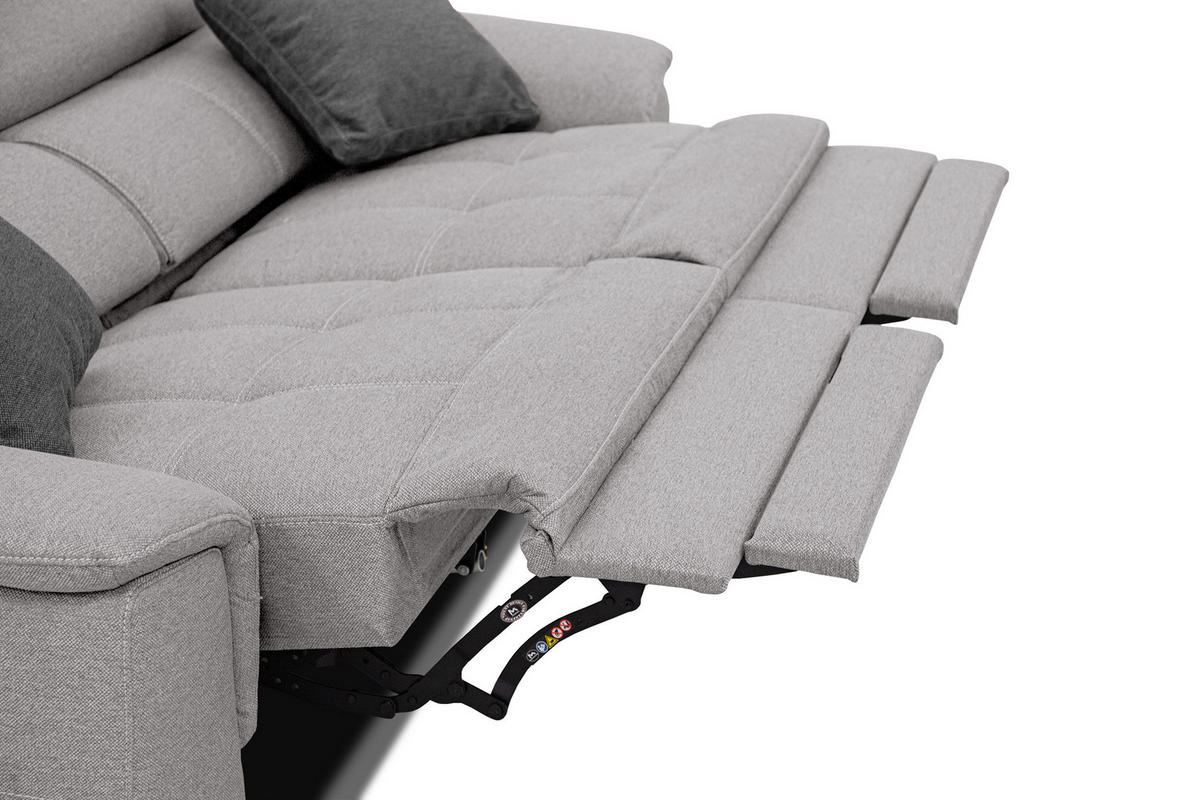 SOFA PLAUEN 3-Sitzer mit 2 Relaxfunktionen, hellgrau - Silberfarben/Hellgrau, Holzwerkstoff/Textil (214/83/105cm) - Courtois Laville