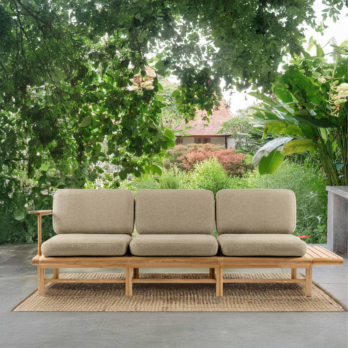 GARTENSOFA ATREDA 3-Sitzer, mit Ablage - Beige, Holz/Textil (245/74/80cm) - KONSIMO®