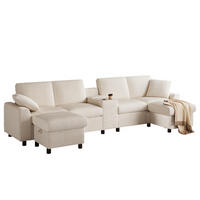 SEDACIA zostava v tvare U, 315/135/81 cm, menčester béžová, s úložnými taburetkami a nabíjaním - béžová, textil (315/81/135cm) - BEAOK