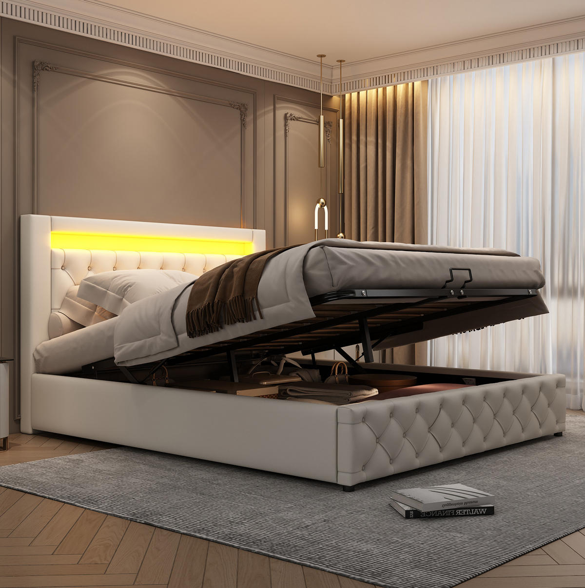 BETT mit Stauraum 140x190 cm PU White - Weiß, Metall (140/190cm) - Meubliv
