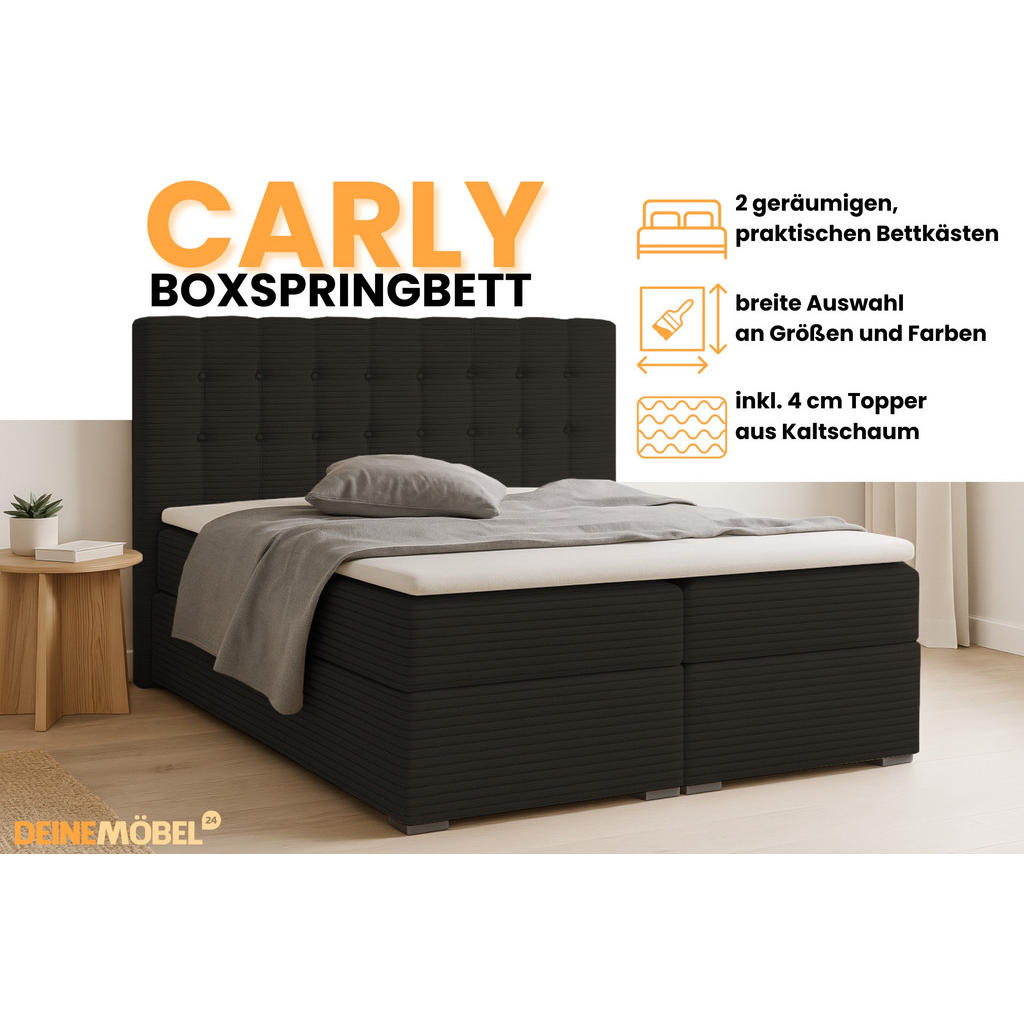Thumbnail - Deine Möbel 24 Boxbett, Schwarz, Holz, Holzwerkstoff, Textil, H4, 140x200 cm, Schlafzimmer, Betten, Boxspringbetten
