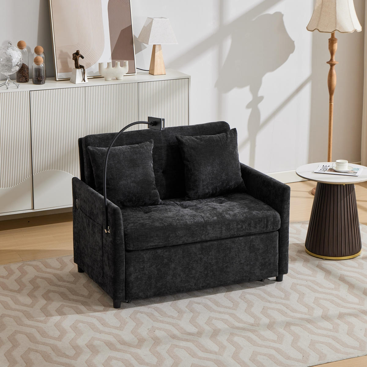 SCHLAFSESSEL DE-35222 mit USB und Tablethalter Schwarz - Schwarz, Metall (72/83.5/109cm) - ComfortXL