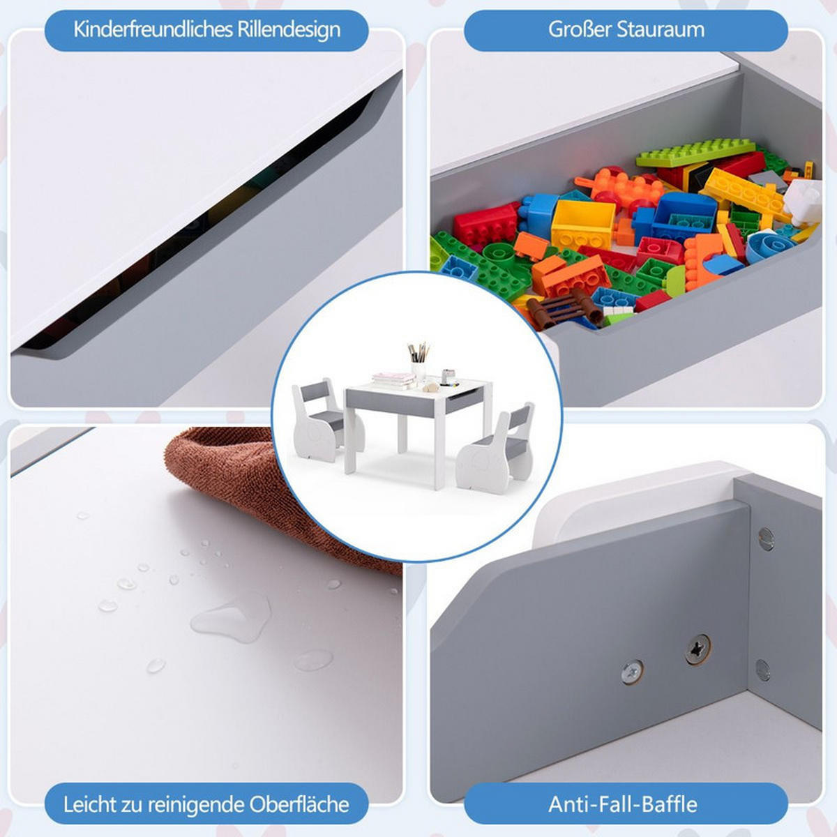 KINDERTISCH mit Stuhl hellgrau(3-tlg) - Hellgrau, Holzwerkstoff (63.5/48/61.5cm) - COSTWAY