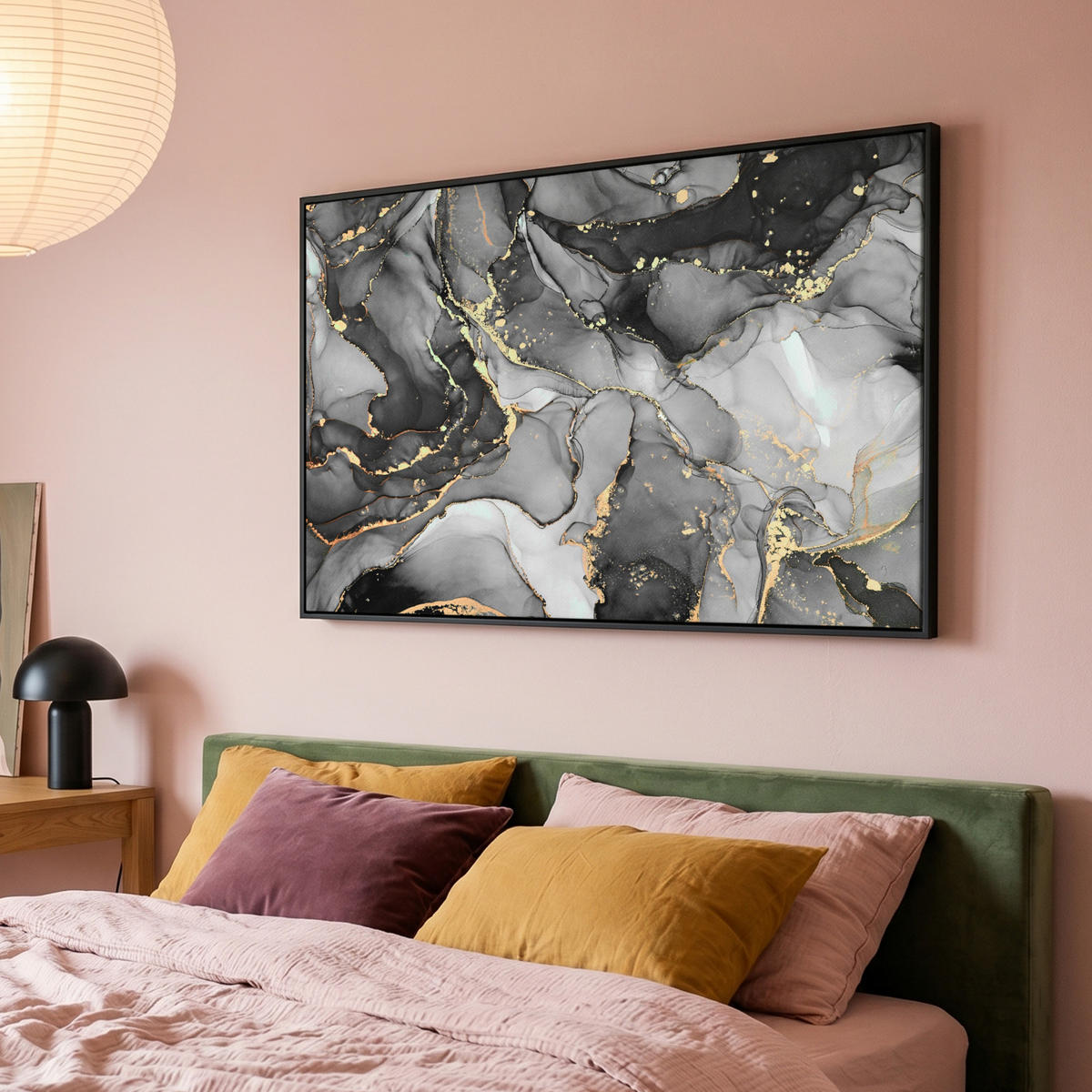 LEINWAND Bilder mit Rahmen - Grau - Luxus - Gold - Marmor - 120x80 - Dunkelgrau, Textil (120/80cm) - MuchoWow