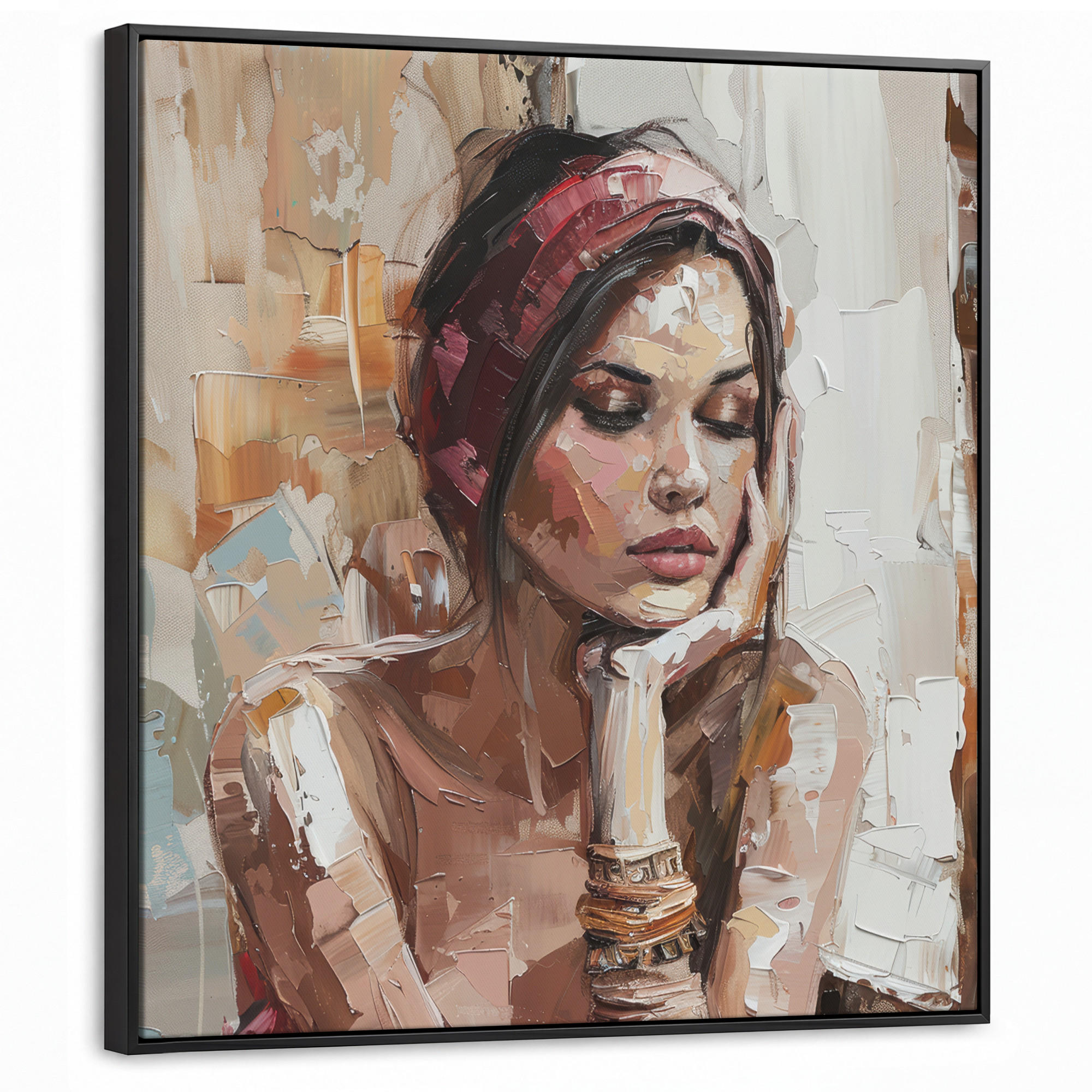LEINWAND Bilder mit Rahmen - Frau - Lackierung - Porträt - Modern - 90x90 - Altrosa, Textil (90/90cm) - MuchoWow
