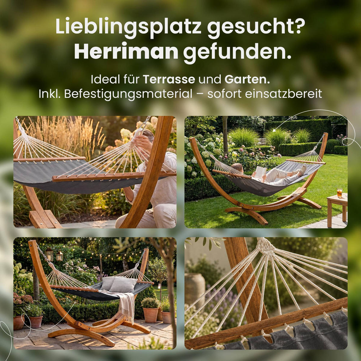 HÄNGEMATTE Holz Grau - Grau, Holz (318/122/118cm) - CLP