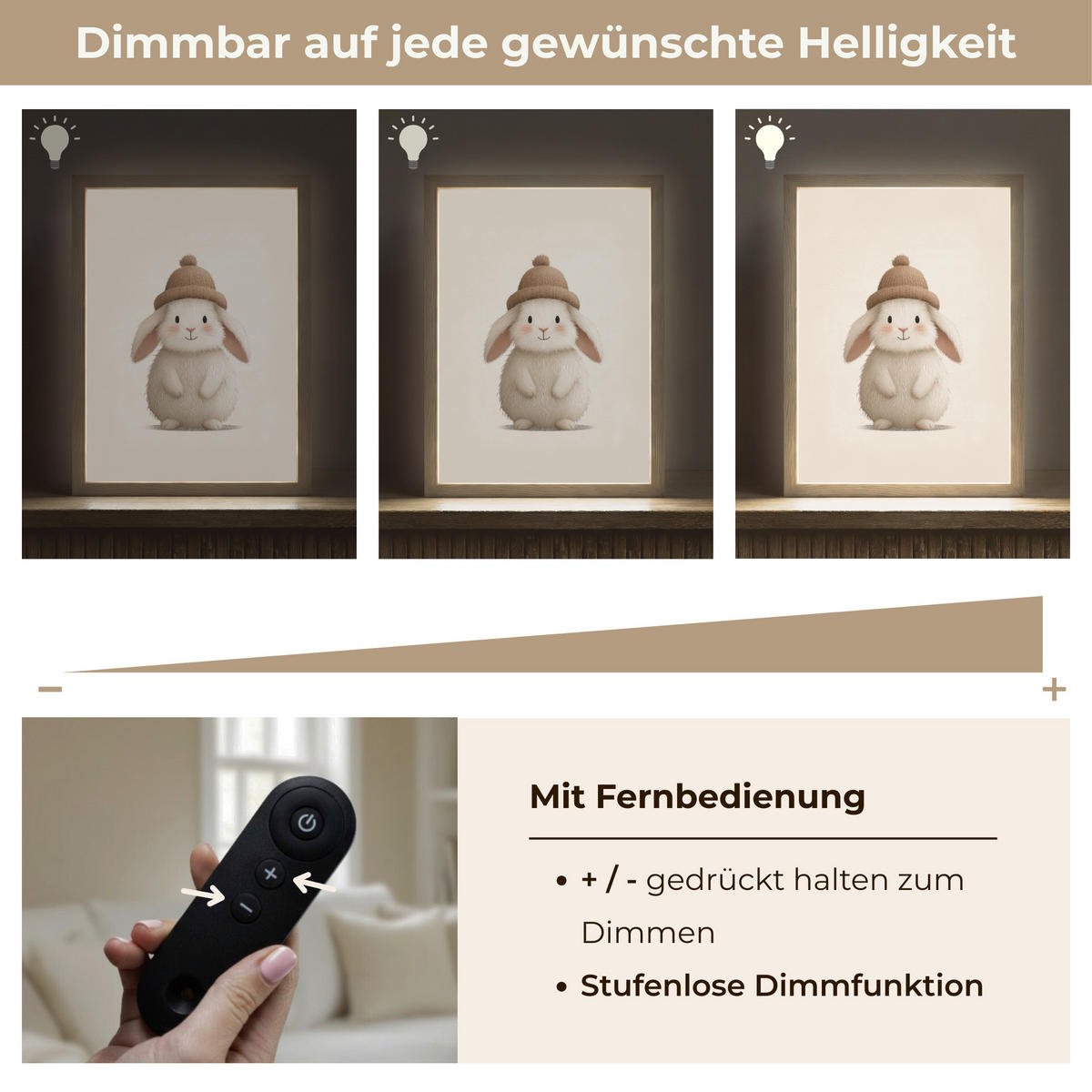NACHTTISCHLAMPE MIT AKKU Kaninchen - Hut - Ohren - Beige 30x40 cm - Creme, Holzwerkstoff (8/30/40cm) - OnlyWow